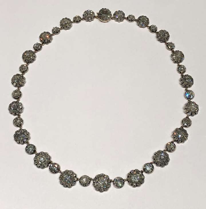 Antique diamond necklace of 19 graduating clusters